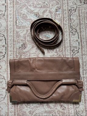 Foley + Corinna Taupe Brown Leather Crossbody or Clutch Adjustable Strap
